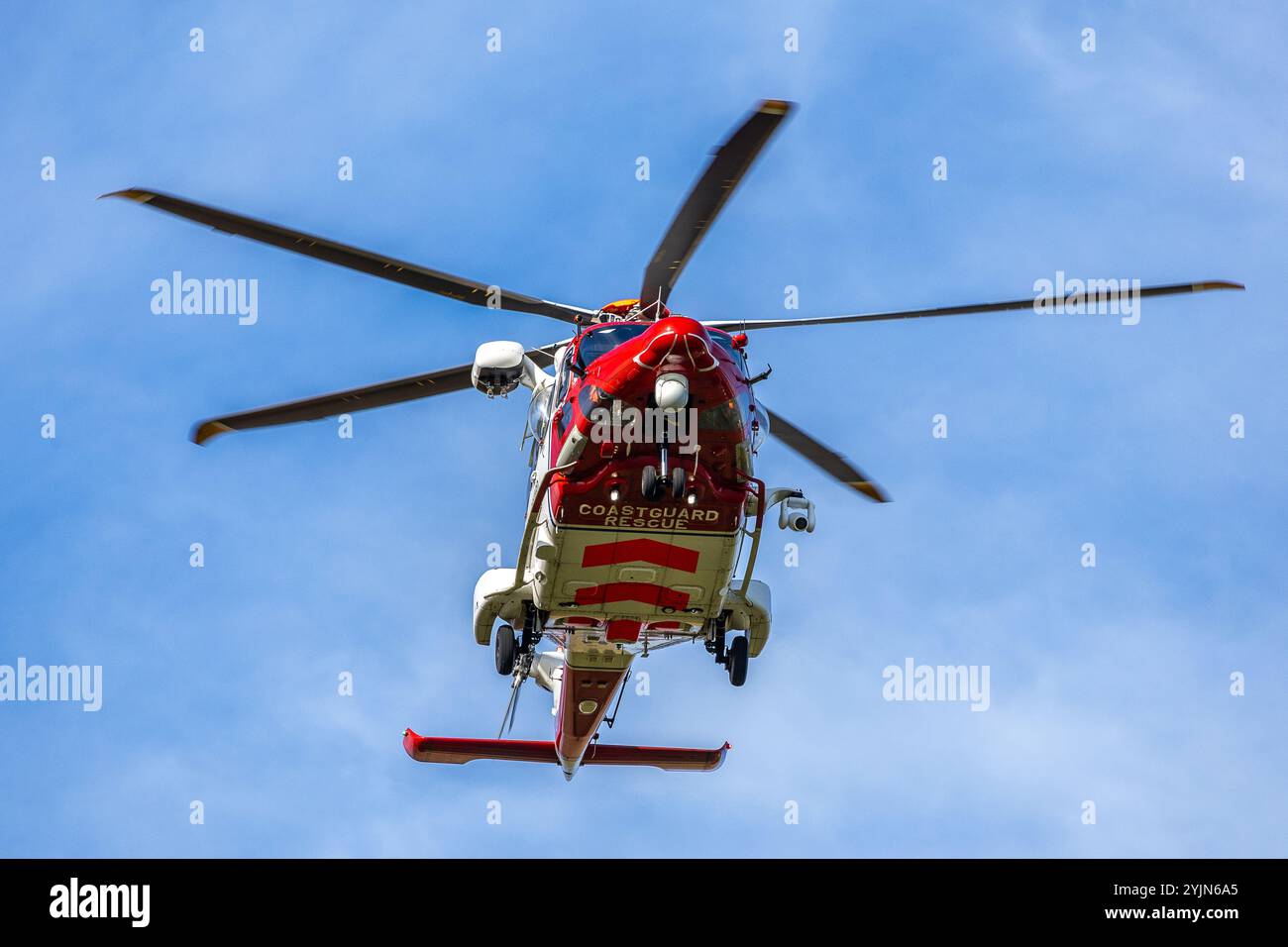 White blue helicopter flying hi-res stock photography and images - Alamy