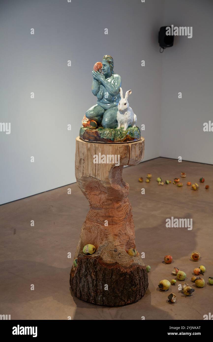Sculpture as part of the WILD APPLES exhibition by Serena Korda, at East Quay in Watchet Stock Photo