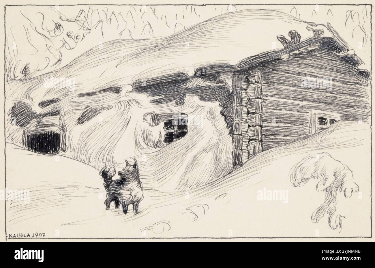 Gallen-Kallela, Akseli, Pirtti in the middle of kinosten, 1907, marker ...
