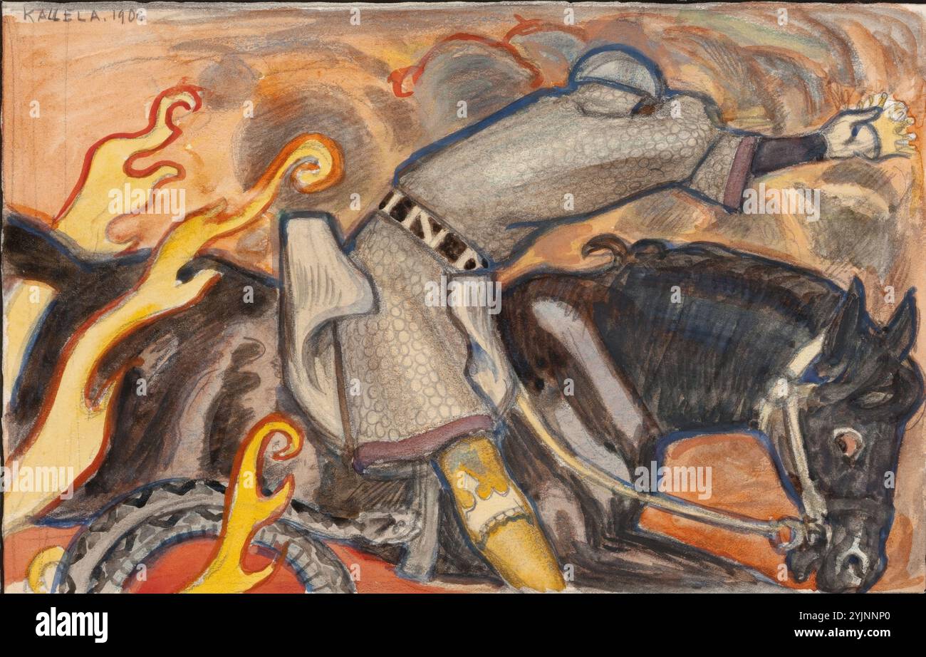 Gallen-Kallela, Akseli, work, Sketch for color image The Knight and the ...