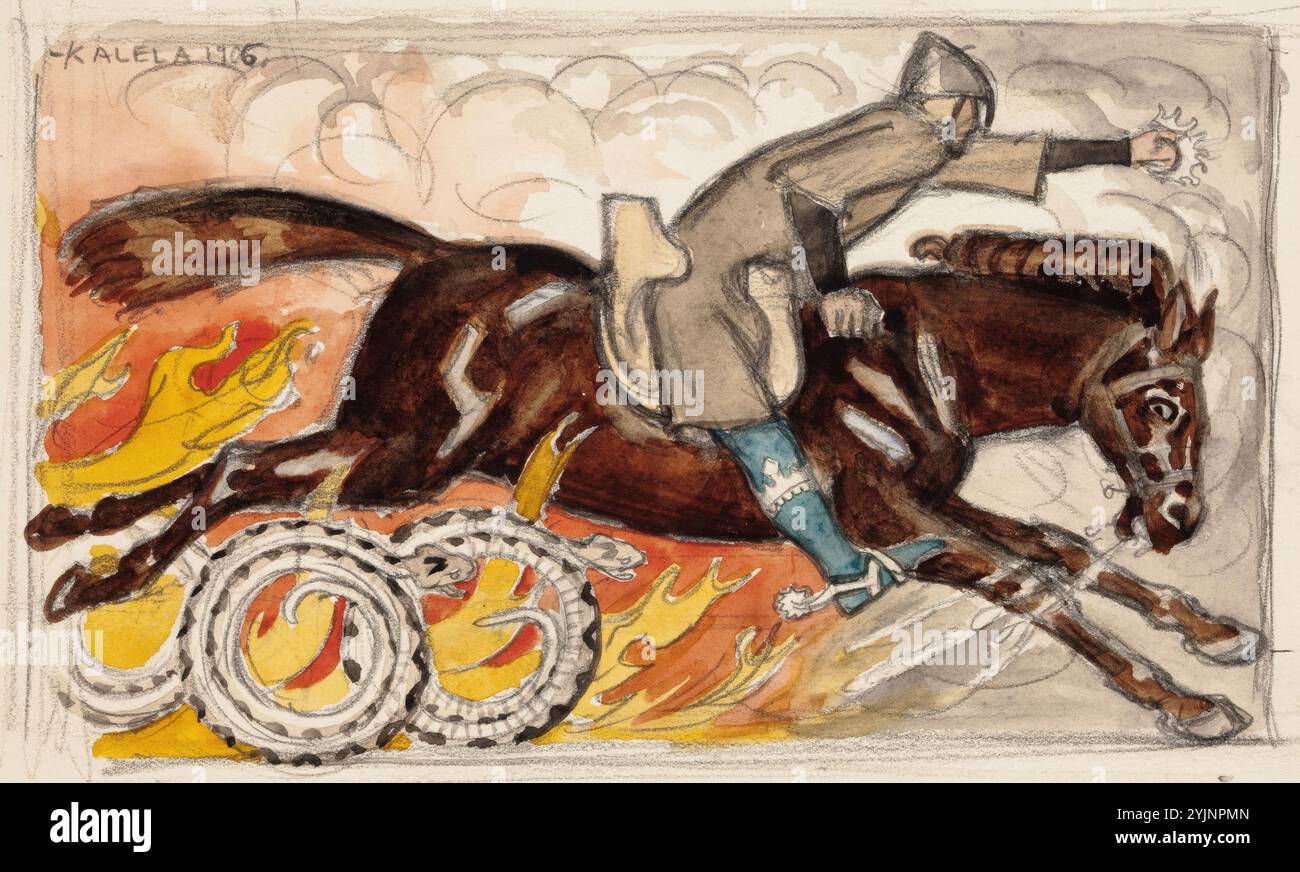 Gallen-Kallela, Akseli, work, Sketch for color image The Knight and the ...