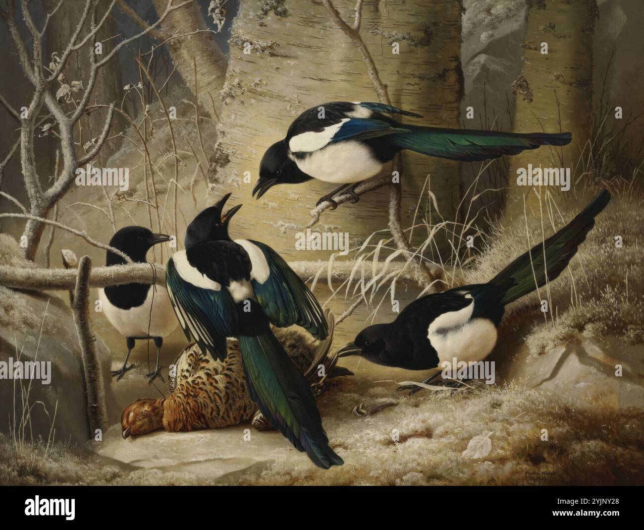 Magpie Work Wright, Ferdinand von, work, Magpies around a dead shed, 1867 ...