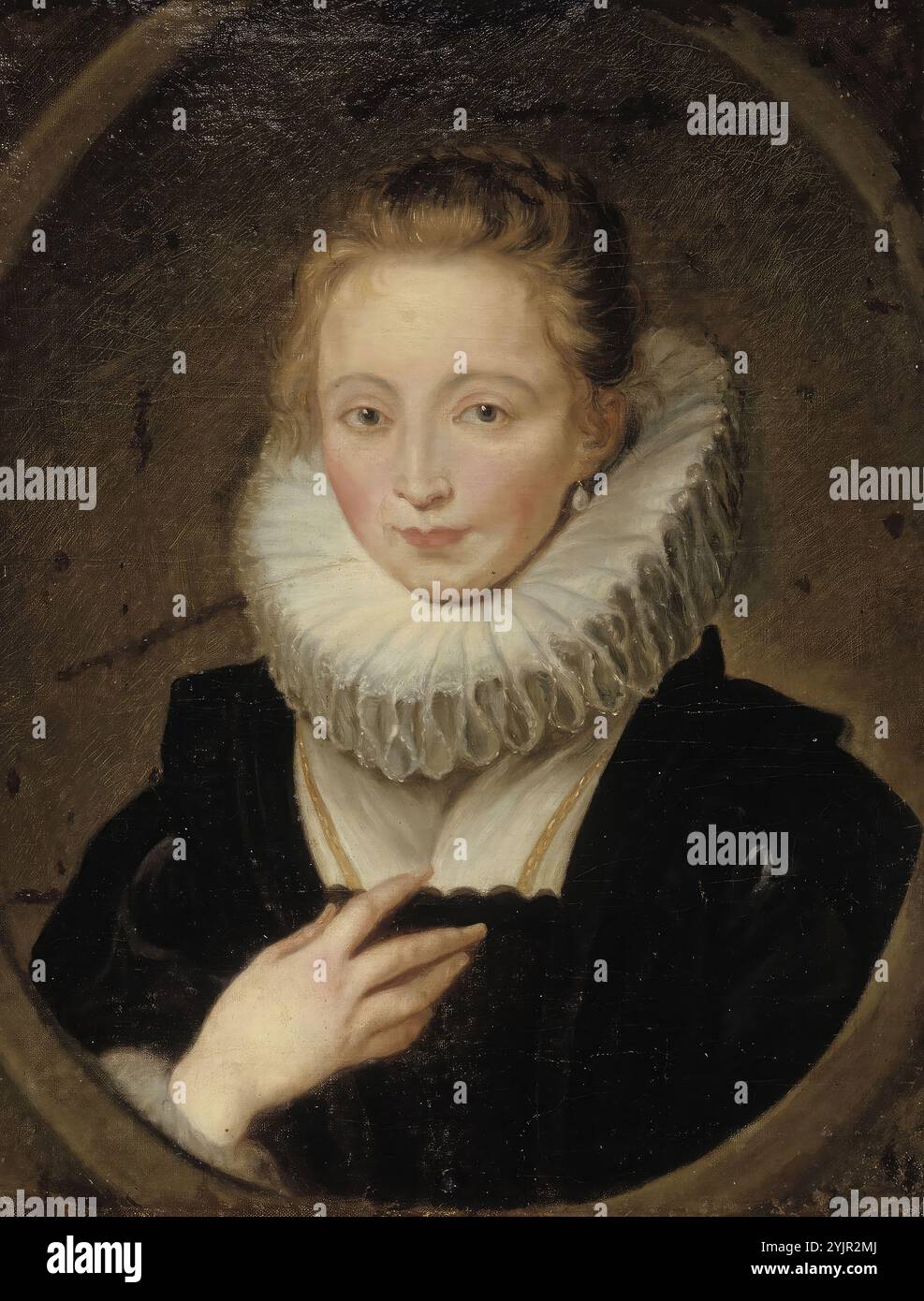 S 26, Breda, Carl Fredrik von, name: Chambermaid of Archduchess Isabella, copy of Rubens painting, 62 x 47.5, painting, PORTRAIT, woman from the front, millinery collar, chamberlain of Archduchess Isabella, copy of Rubens' painting, 118x88 mm Stock Photo