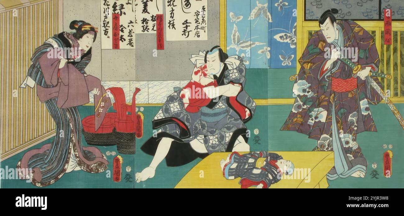 Kunisada, B, C, work, Actors Ichikawa Danjuro VIII, Ichikawa Kodanji IV ...