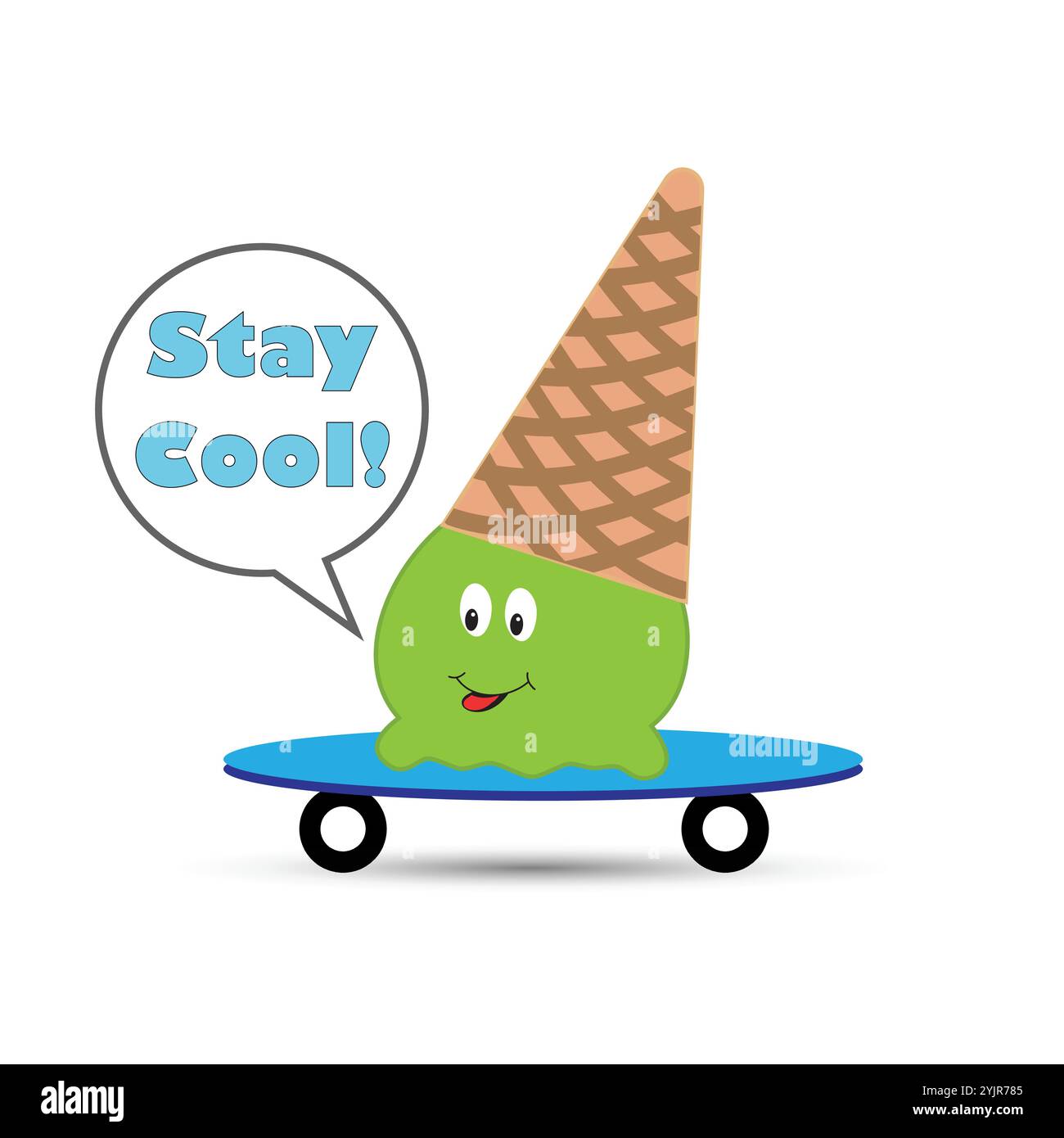 Cute ice cream on a skateboard and the message stay cool Stock Vector