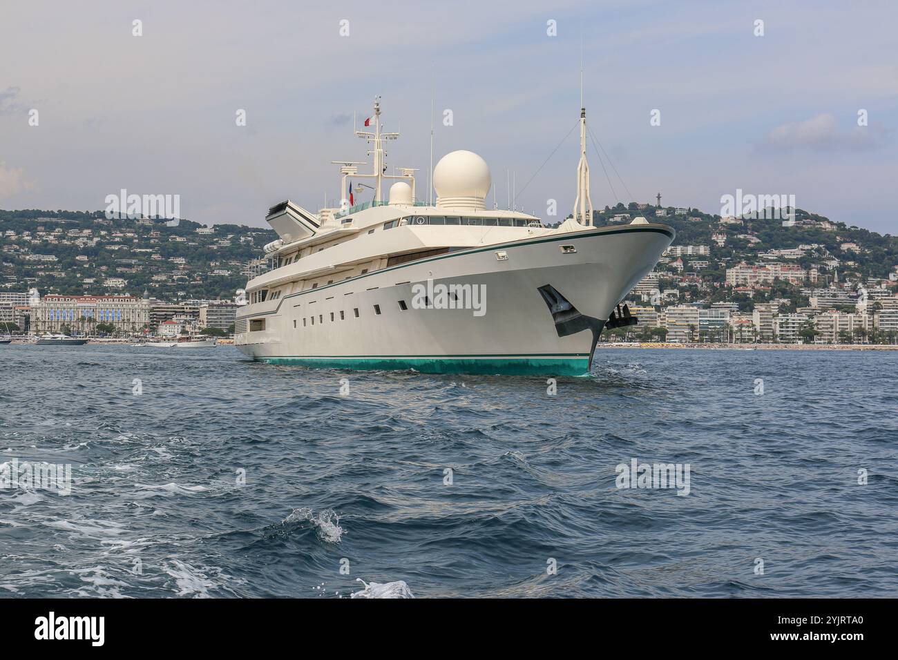 Mediterranean Sea, Italy. Nov 14,2024: Over the past month, the iconic superyacht KINGDOM 5KR, owned by Saudi businessman Al-Waleed bin Talal, attracted widespread press & social media attention following its October accident & the election of Donald Trump, who owned the private luxury ship in the 1980s, then named Trump Princess, recalling the golden youth of the 45th/47th President of the United States & his taste for opulent design. The glamorous yacht gained fame in James Bond film Never Say Never Again & was one of largest & most luxurious of its time. Credit: Kevin Izorce/Alamy Live News Stock Photo