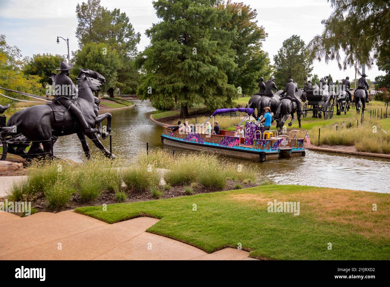 Oklahoma City, Oklahoma - A sculpture commemorates the Oklahoma Land Run of 1889 when thousands of settlers were allowed to enter former Indian Territ Stock Photo