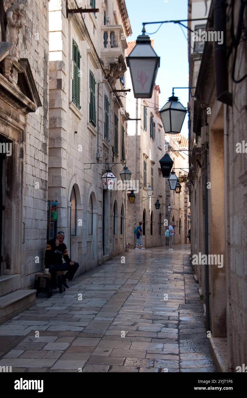 Narrow Alleyway, Old City, Dubrovnik, Dalmatia; Croatia; Europe Stock Photo
