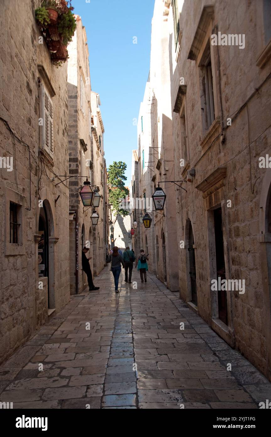 Narrow Alleyway, Old City, Dubrovnik, Dalmatia; Croatia; Europe Stock Photo