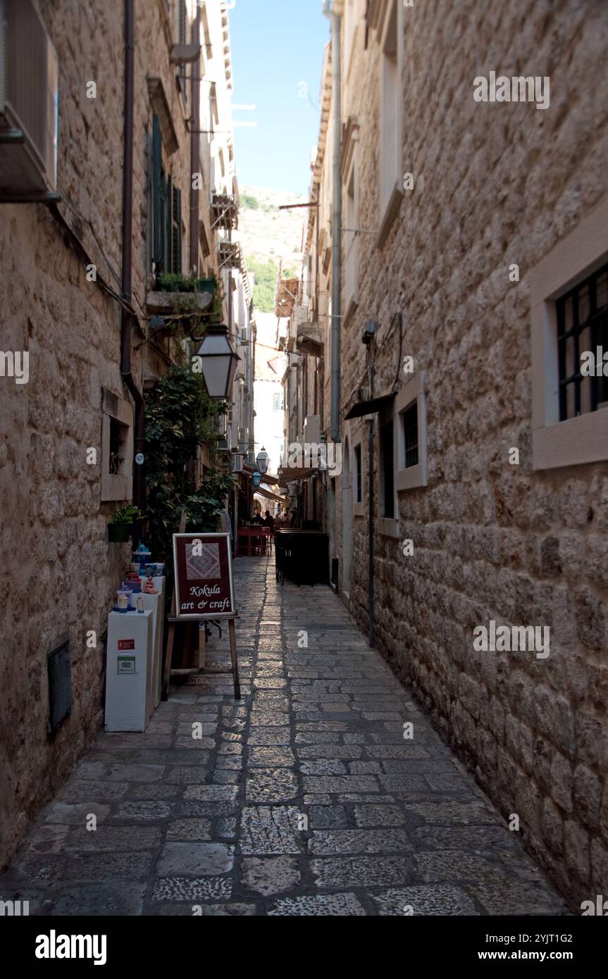 Narrow Alleyway, Old City, Dubrovnik, Dalmatia; Croatia; Europe Stock Photo