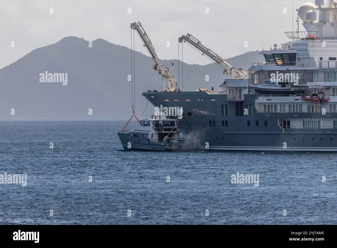 Stowing Methods Tender stowing on Mega Yacht in Indian Bay, Saint Vincent and the ...