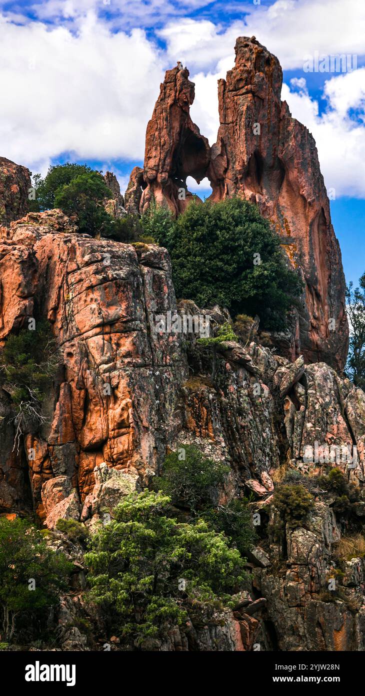 Corsica island, France. Amazing red rocks of Calanques de Piana. Rock ...