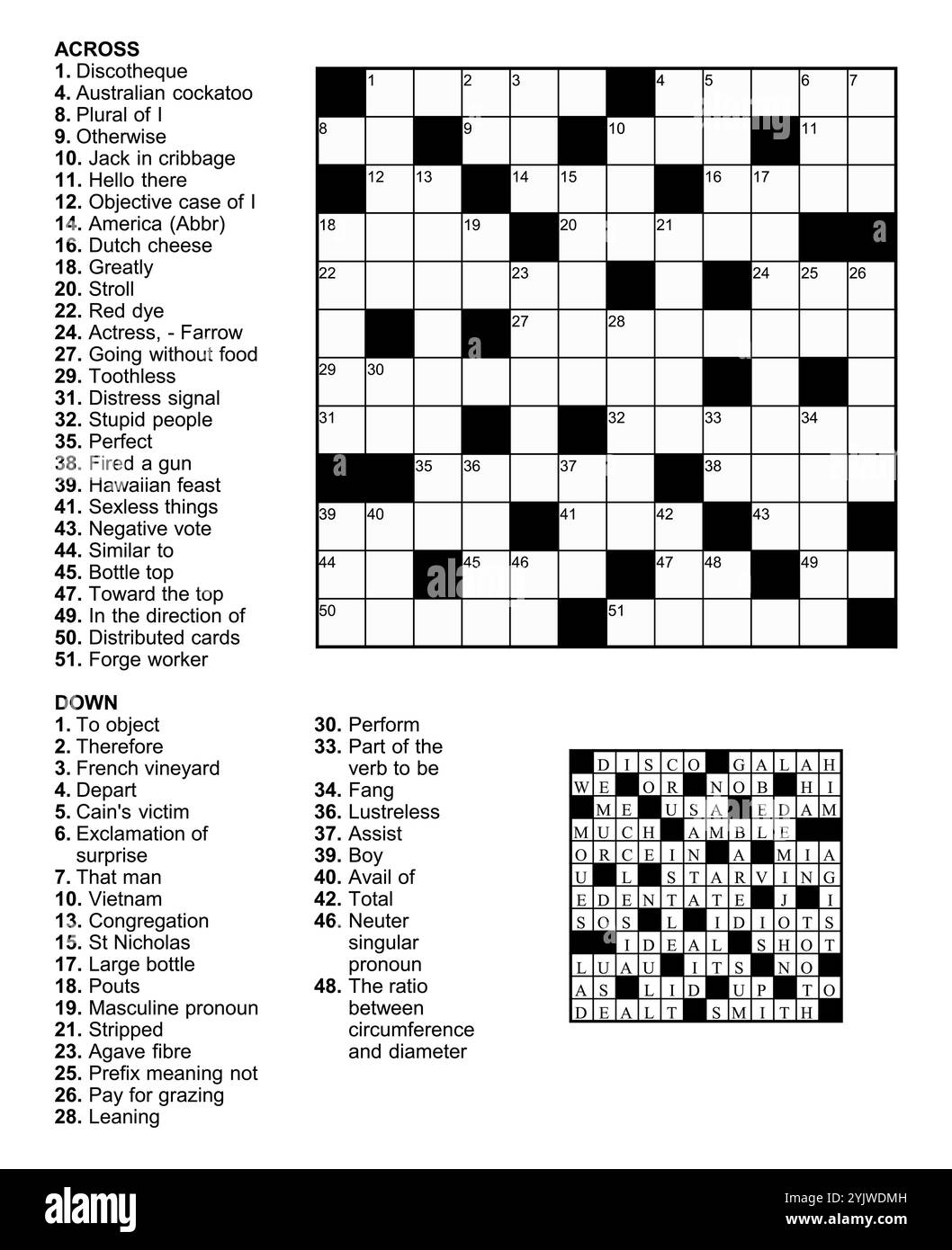 Crossword puzzle game with 12 x 12 squares with clues and solution