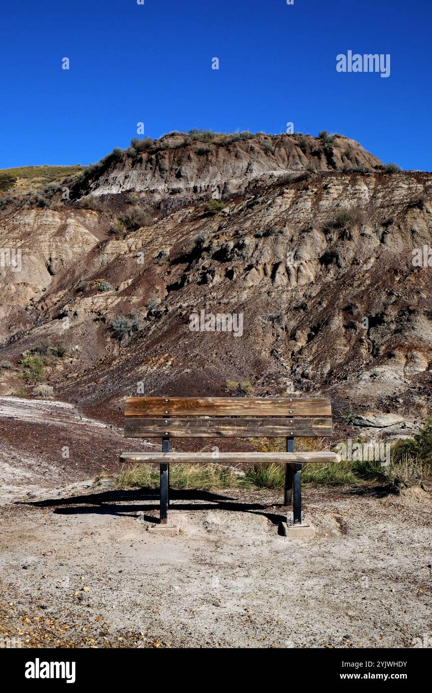 Bench in a Canadian desert setting Stock Photo