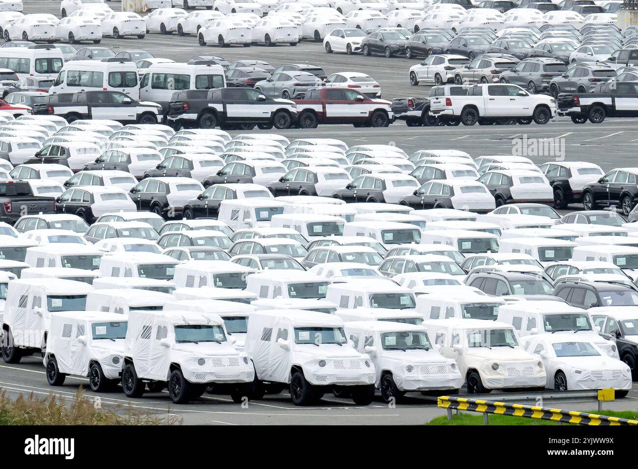 Bremerhaven, Germany. 14th Nov, 2024. New cars are parked at the BLG Auto Terminal Bremerhaven. Credit: Sina Schuldt/dpa/Alamy Live News Stock Photo