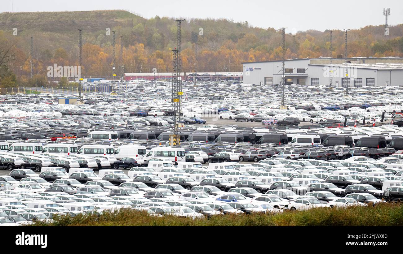 Bremerhaven, Germany. 14th Nov, 2024. New cars are parked at the BLG Auto Terminal Bremerhaven. Credit: Sina Schuldt/dpa/Alamy Live News Stock Photo