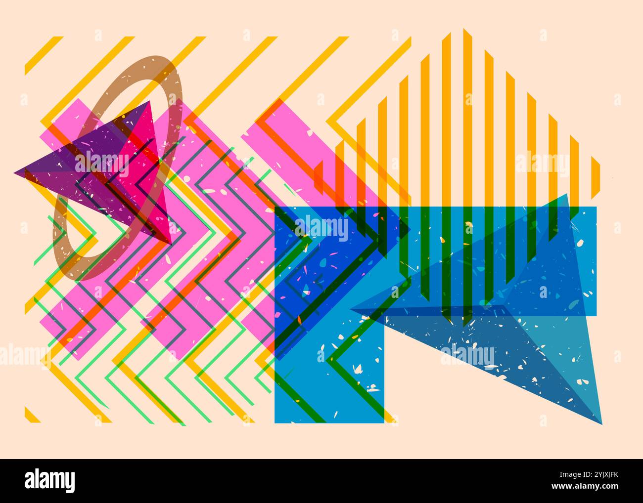 Colorful geometric shapes. Object in trendy riso graph design. Geometry elements abstract risograph print texture style. Stock Vector