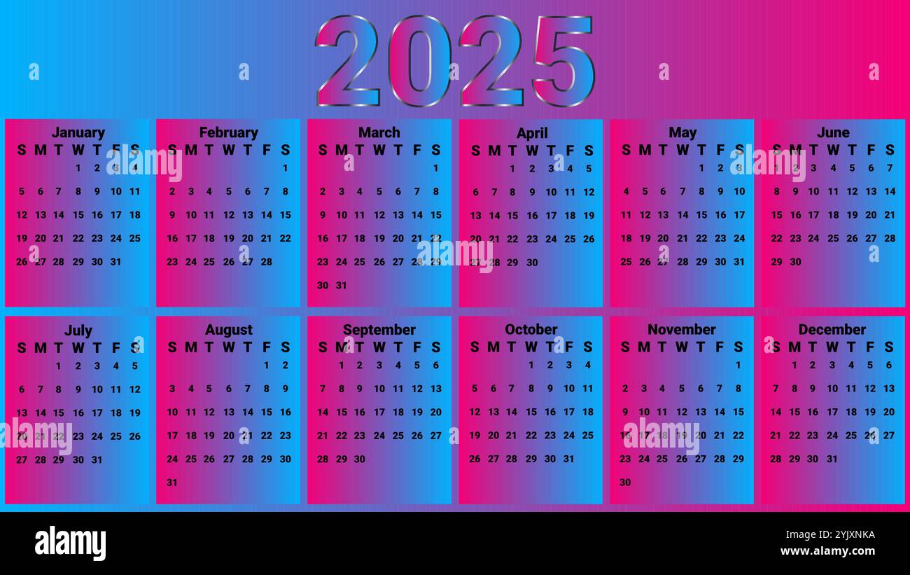 Calendar 2025 with attractive sky blue and magenta theme Stock Vector Image & Art Alamy