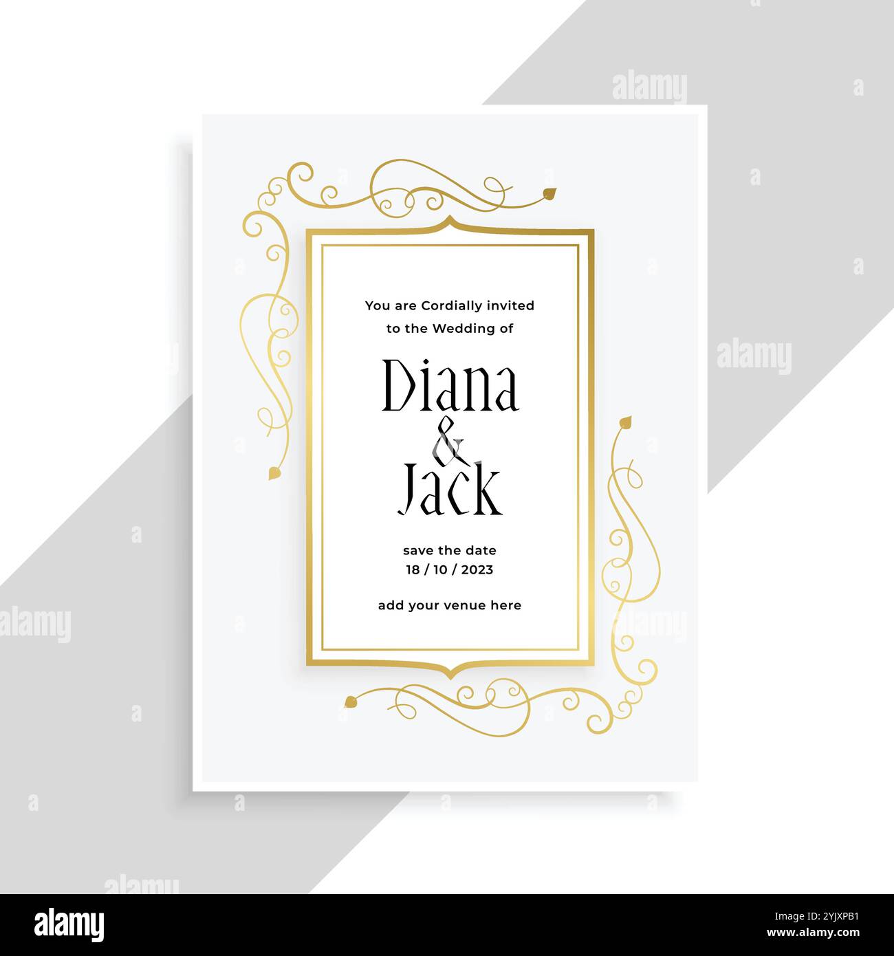 elegant golden floral frame wedding invitation card design Stock Vector ...