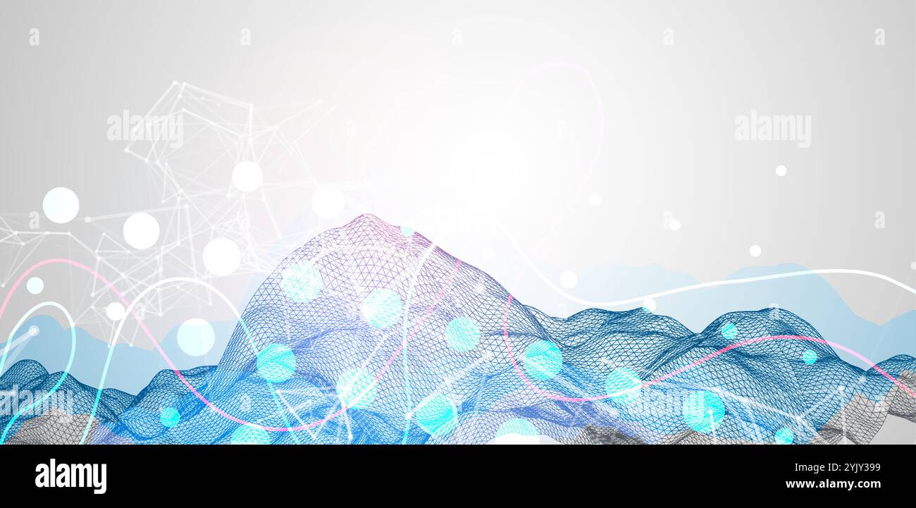 Abstract frame wave with colored spots on it and curved lines. Plexus effect. Hand drawn vector. Stock Vector