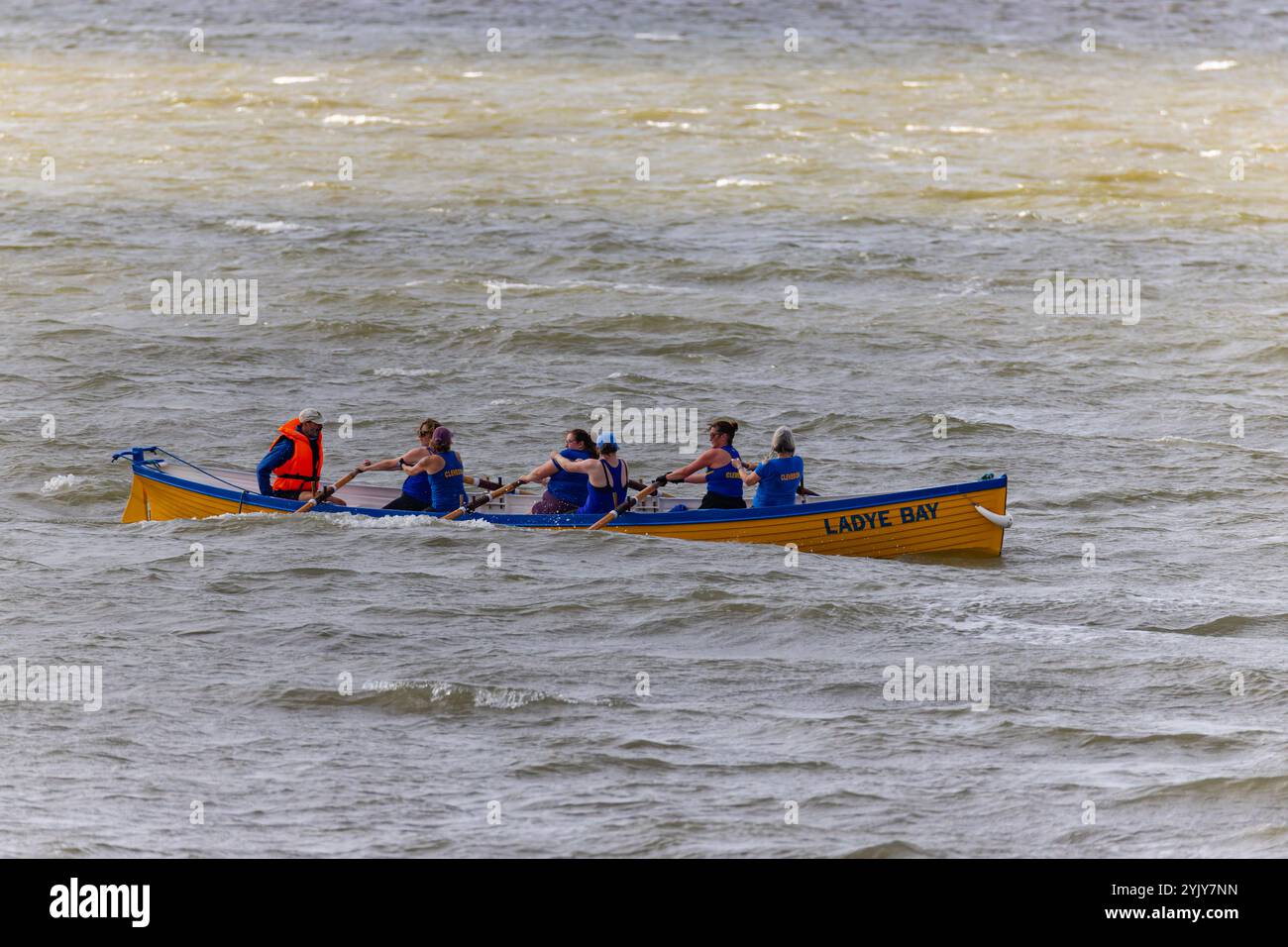 Pilot gig racing off Clevedon beach Stock Photo - Alamy