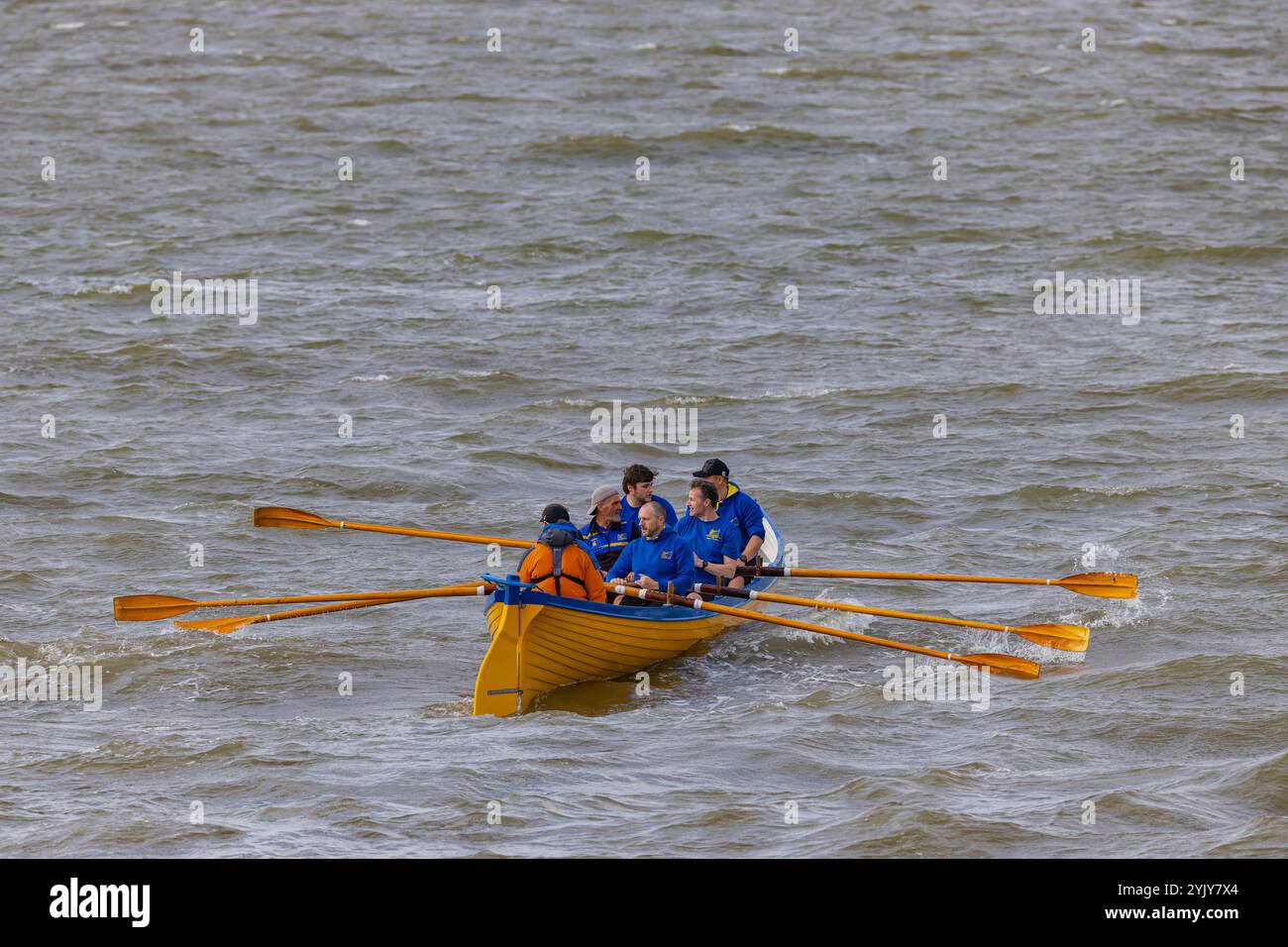 Pilot gig racing off Clevedon beach Stock Photo - Alamy