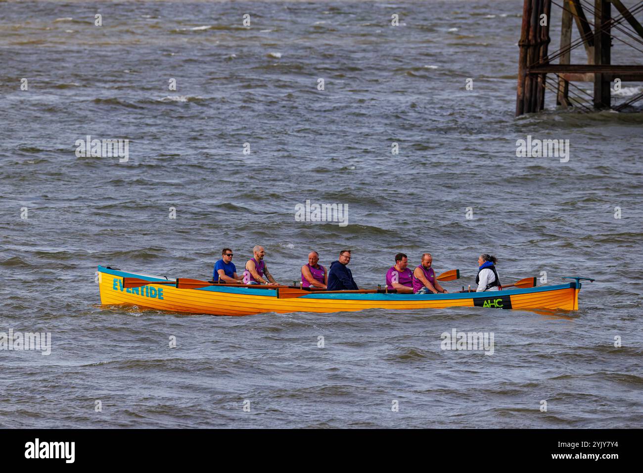 Pilot gig racing off Clevedon beach Stock Photo - Alamy