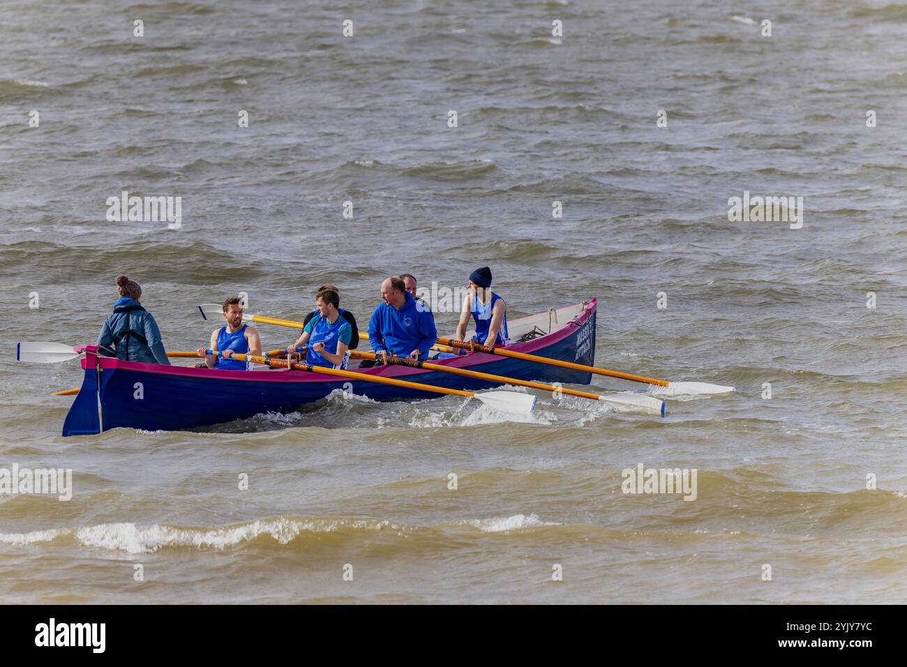 Pilot gig racing off Clevedon beach Stock Photo - Alamy