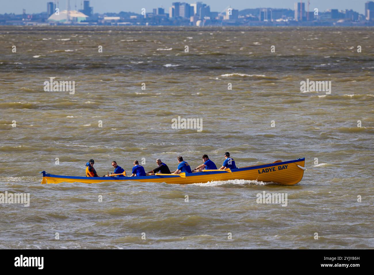 Pilot gig racing off Clevedon beach Stock Photo - Alamy