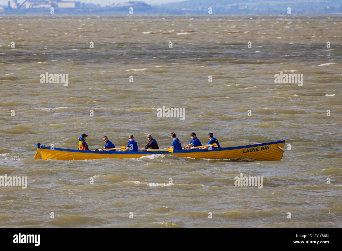 Pilot gig racing off Clevedon beach Stock Photo - Alamy