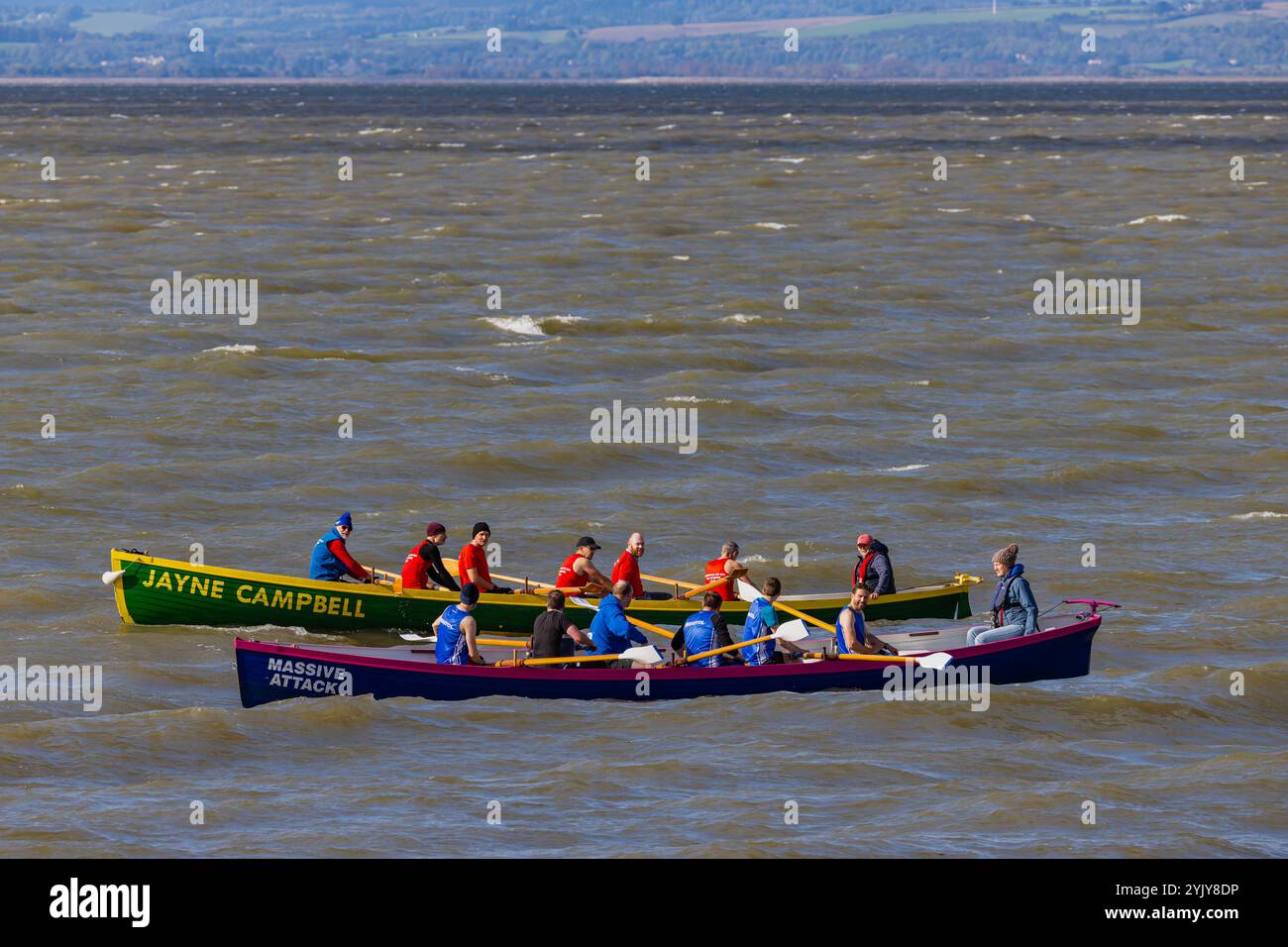 Pilot gig racing off Clevedon beach Stock Photo - Alamy