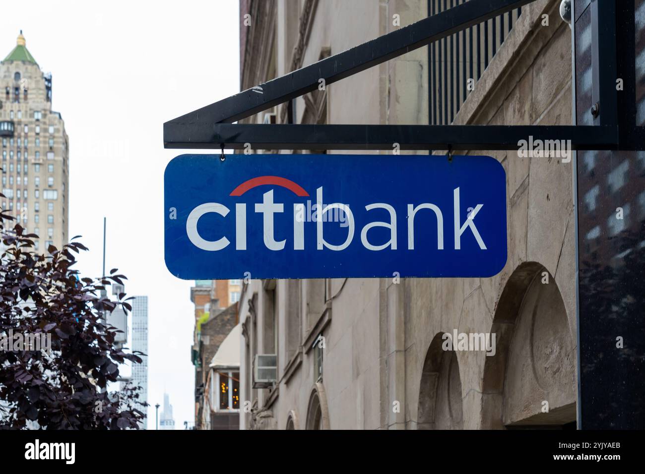 A Citibank projecting sign on the building in New York City, USA. Stock Photo