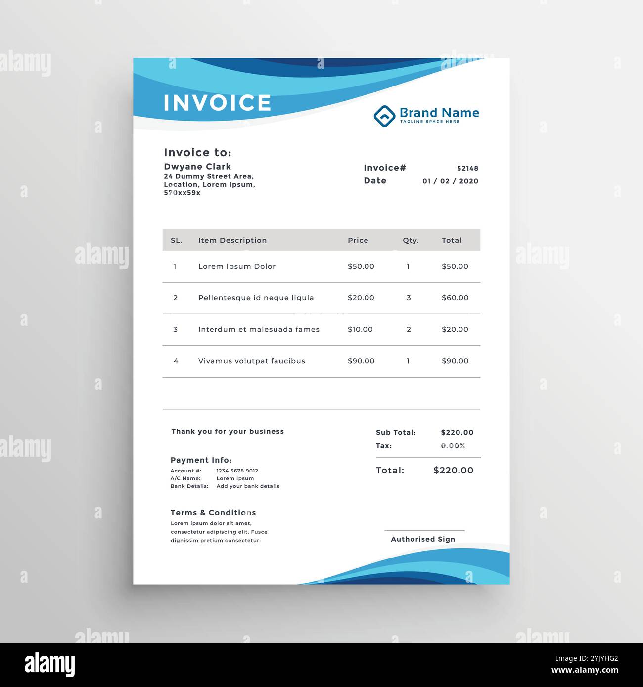 blue business invoice template design Stock Vector Image & Art - Alamy
