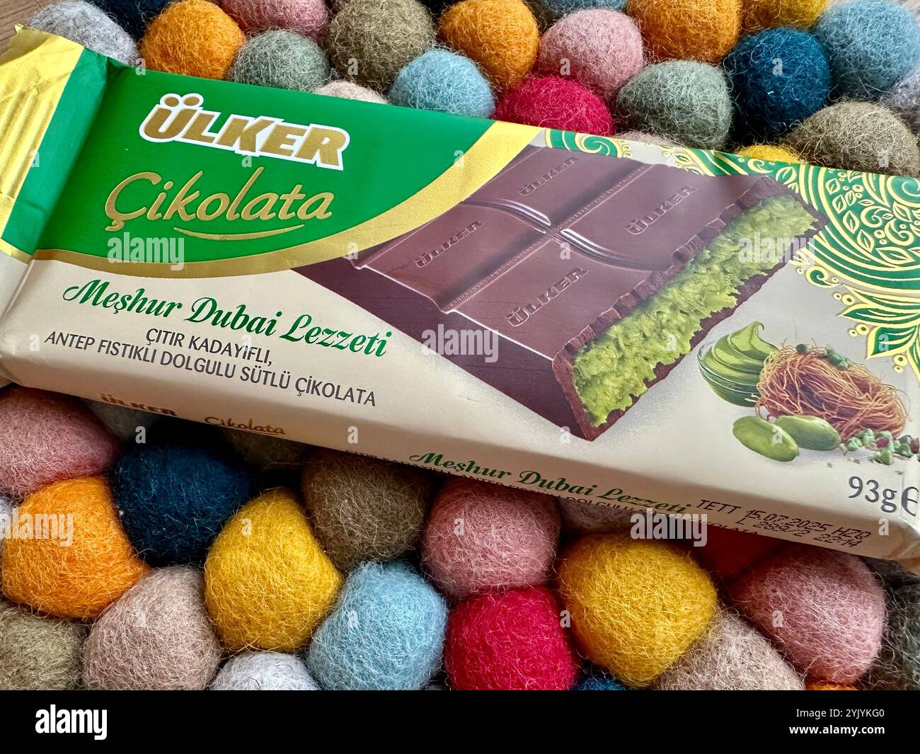 A bar of Dubai chocolate from the Turkish company Ülker - Smartphone Captured Stock Image
