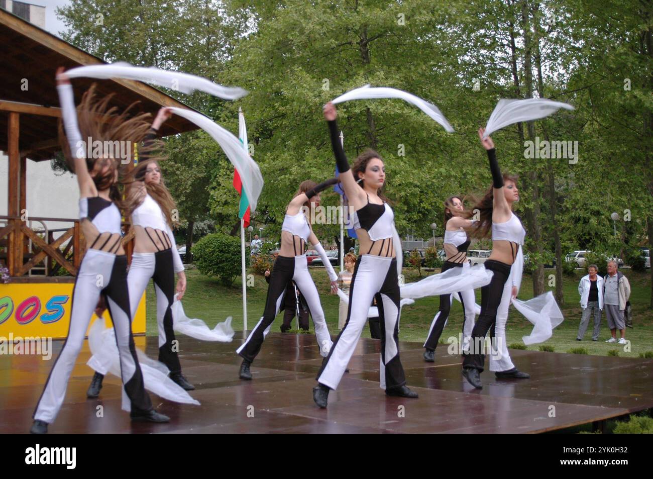 May 22,2005, Albena resort-Bulgaria, Nina Chilova,Bulgraian minister for culture and tourism at official opening of the Bulgraian summer season 2005,dancer with national traditional dress,Bulgrain has general election in June 2005 and candidate for European Union membership in year 2007, Stock Photo