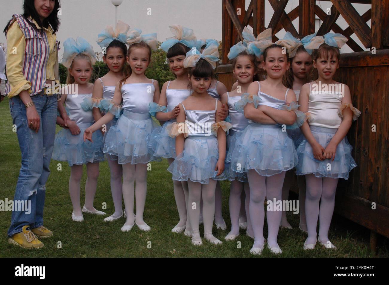 May 22,2005, Albena resort-Bulgaria, Nina Chilova,Bulgraian minister for culture and tourism at official opening of the Bulgraian summer season 2005,dancer with national traditional dress,Bulgrain has general election in June 2005 and candidate for European Union membership in year 2007, Stock Photo