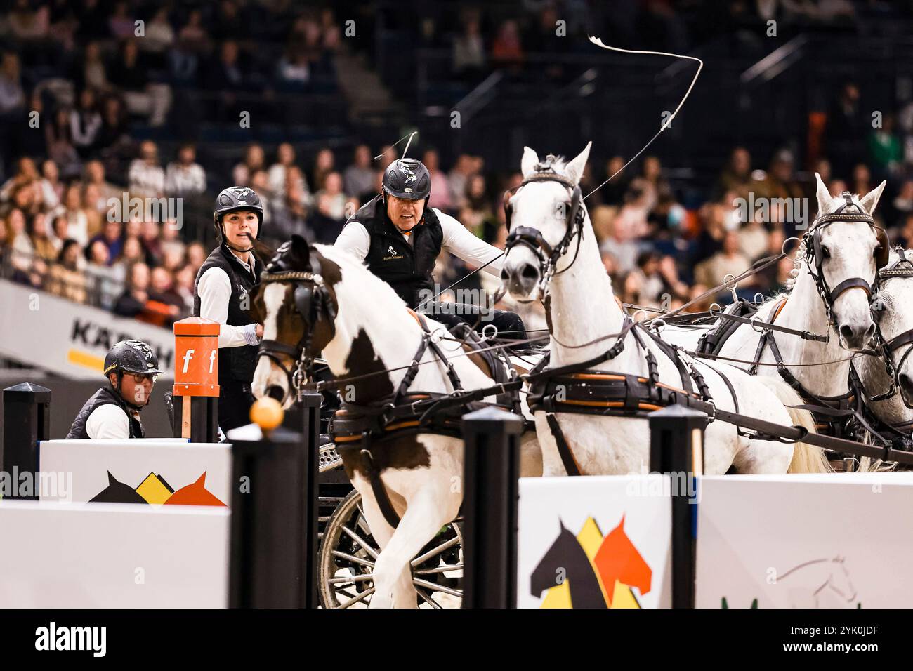 Stuttgart, Deutschland. 16th Nov, 2024. 3. Platz Bronze, Chardon Ijsbrand, Netherlands FEI Driving World Cup MASTERHORSE GERMAN MASTER Zeit-Hindernisfahren Vierspaenner mit 2 Umlaeufen Wertungspruefung für den Weltcup Fahren 2024/2025 International GER, Stuttgart German Masters 2024, 38. internationale Reitturnier, 16.11.2024 Foto: Eibner-Pressefoto/Roger Buerke Credit: dpa/Alamy Live News Stock Photo