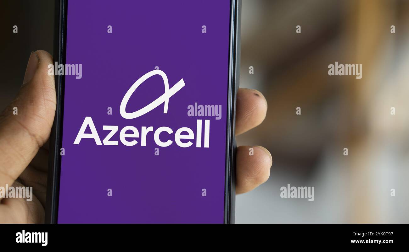 Azercell logo is displayed on smartphone. Azercell is an Azerbaijani ...