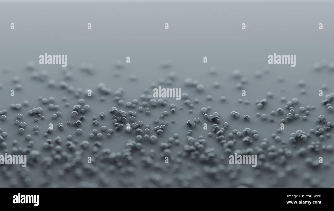 Bubbles over gray surface, abstract background. Digital 3D rendering. Stock Photo