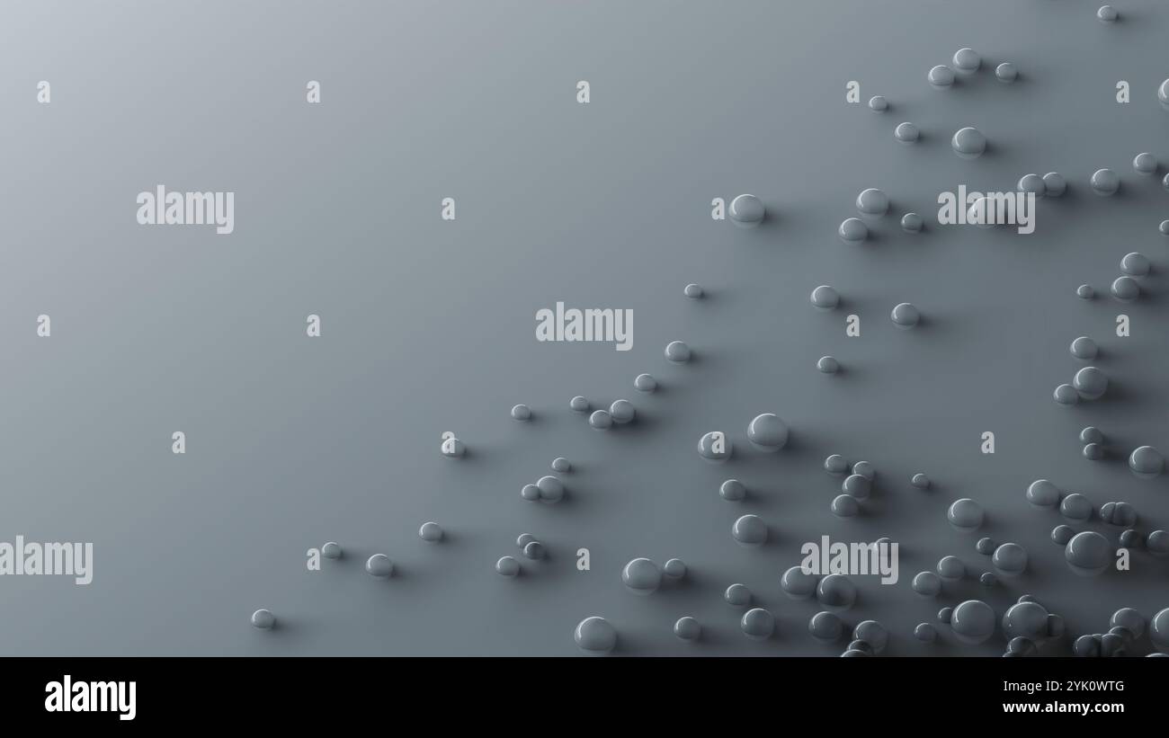 Bubbles over gray surface, abstract background. Digital 3D rendering. Stock Photo