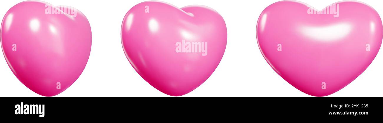 Pink 3d vector hearts float in space resembling inflated balloons Stock ...