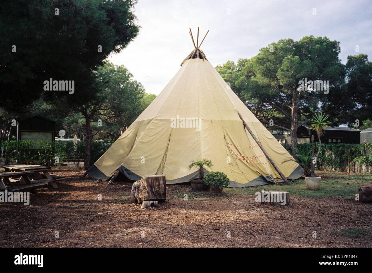 Giant Teepee or wigwam at Camping El Garrofer, Sitges, Catalonia, Spain. Stock Photo