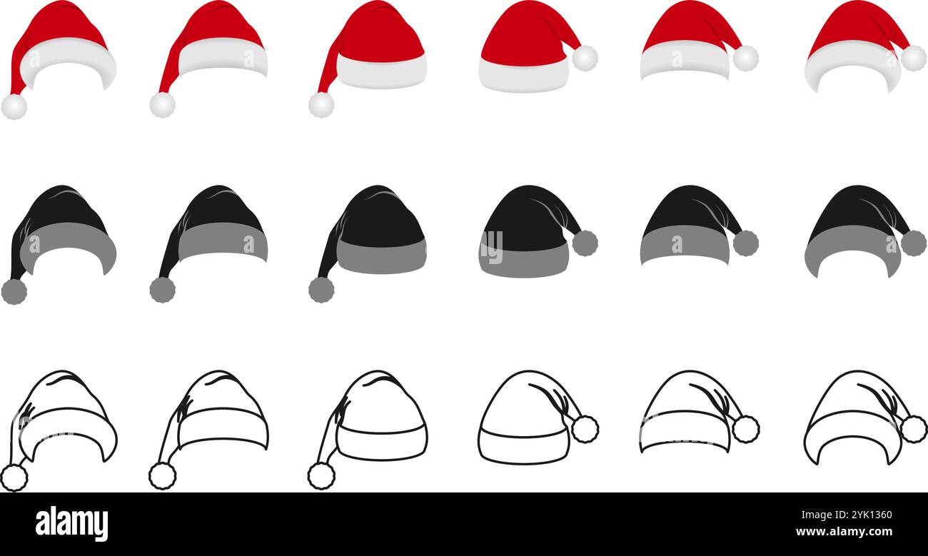 santa clause hats icon set vector illustration isolated on white background. Stock Vector