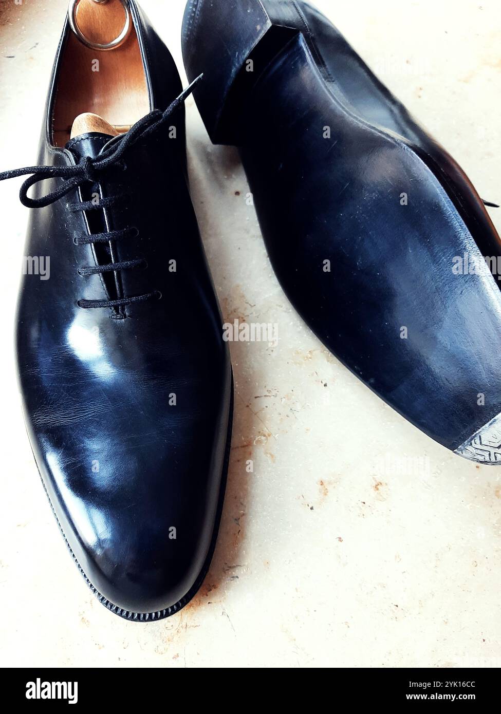 Premium black french handmade bespoke oxford wholecut shoes Stock Photo ...