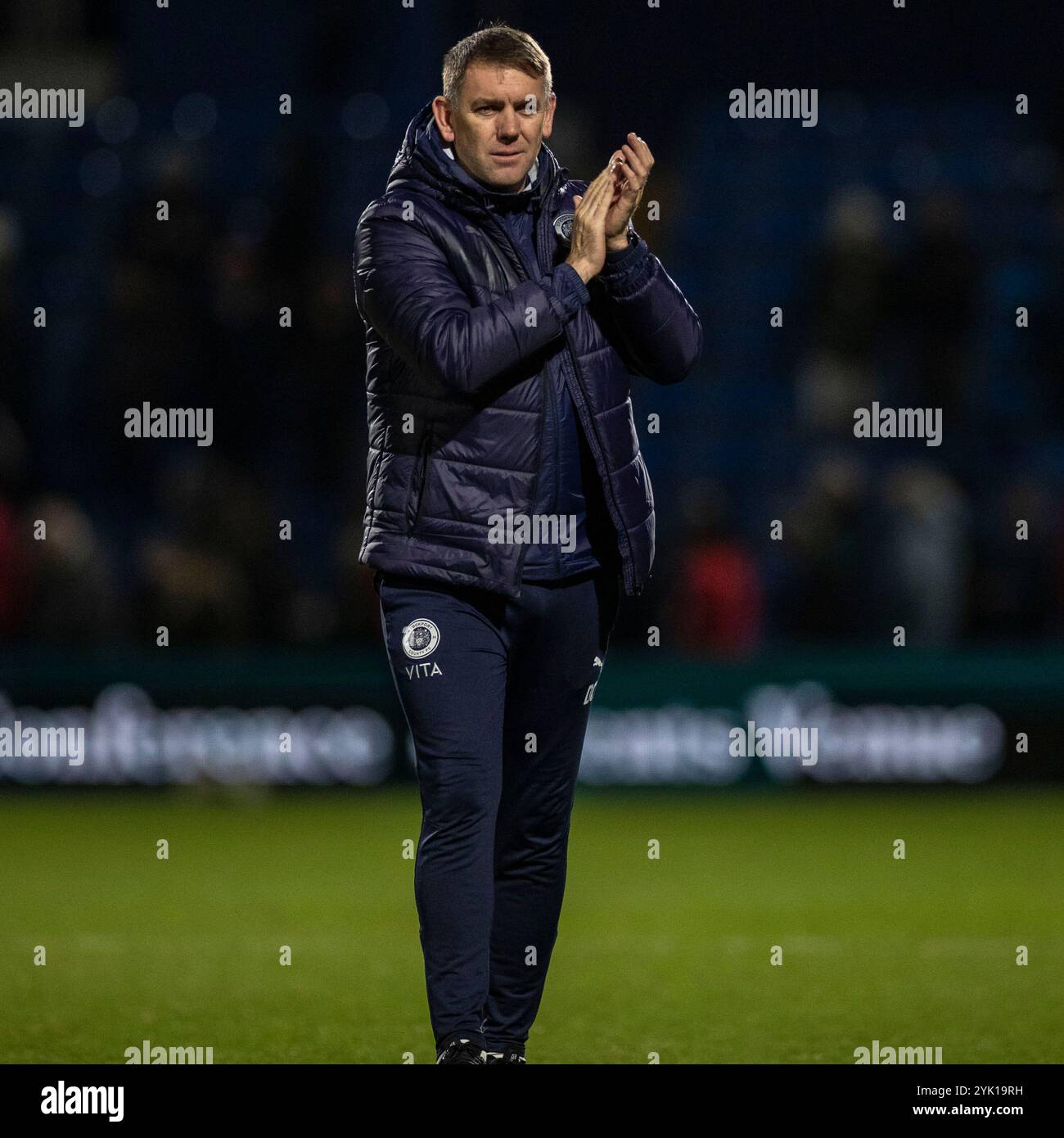 Stockport County F.C. manager Dave Challinor celebrates at full time during the Sky Bet League 1 match between Stockport County and Wrexham at the Edgeley Park Stadium, Stockport on Saturday 16th November 2024. (Photo: Mike Morese | MI News) Credit: MI News & Sport /Alamy Live News Stock Photo