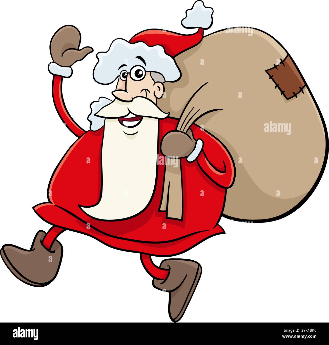 Cartoon illustration of Santa Claus walking with sack of Christmas ...