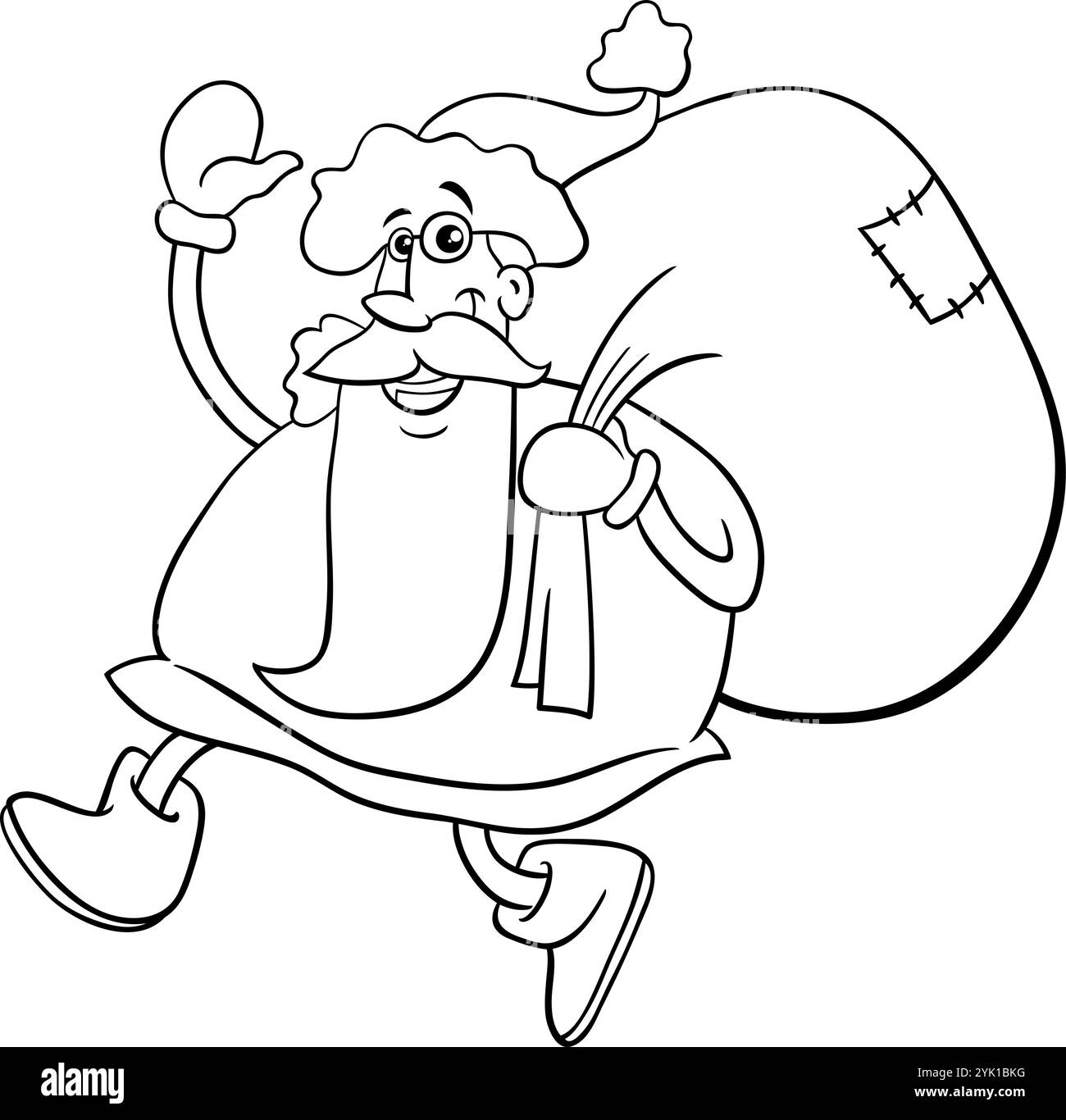Cartoon illustration of Santa Claus walking with sack of Christmas ...
