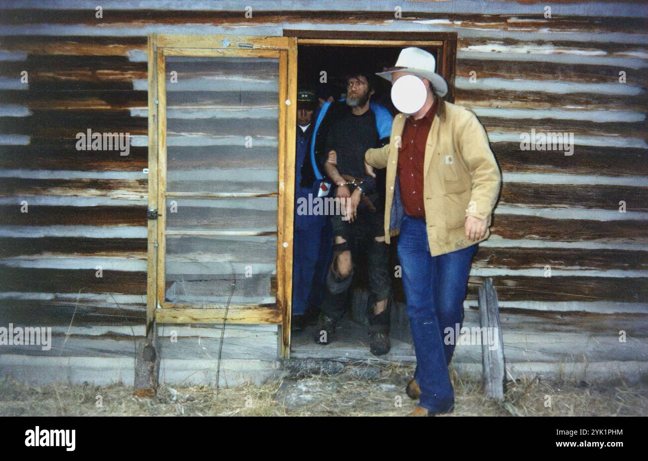 Ted Kaczynski’s arrest on April 3, 1996 at his cabin near Lincoln, Montana. Stock Photo