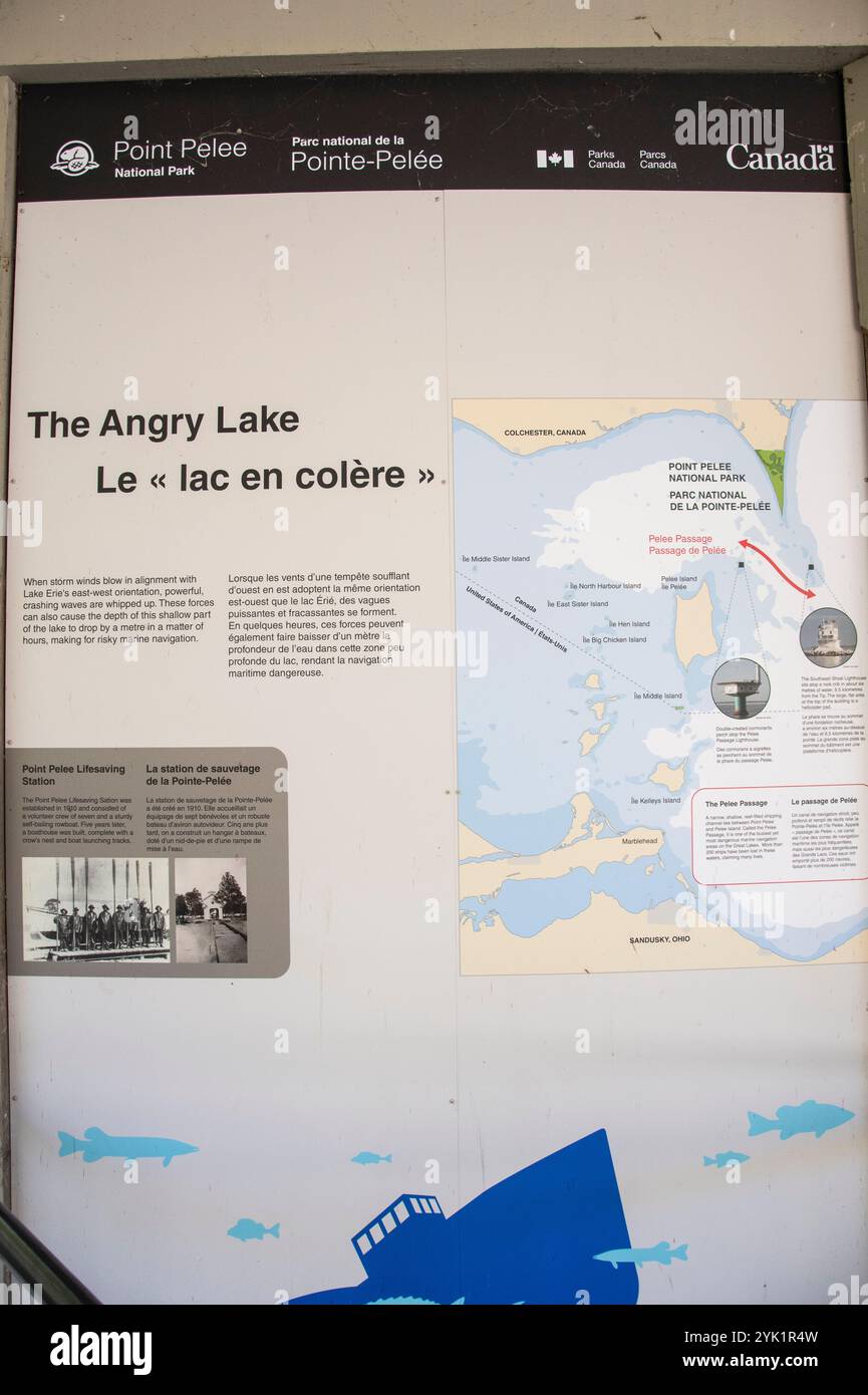 Information sign on the angry lake at Tip Exhibit at Point Pelee ...