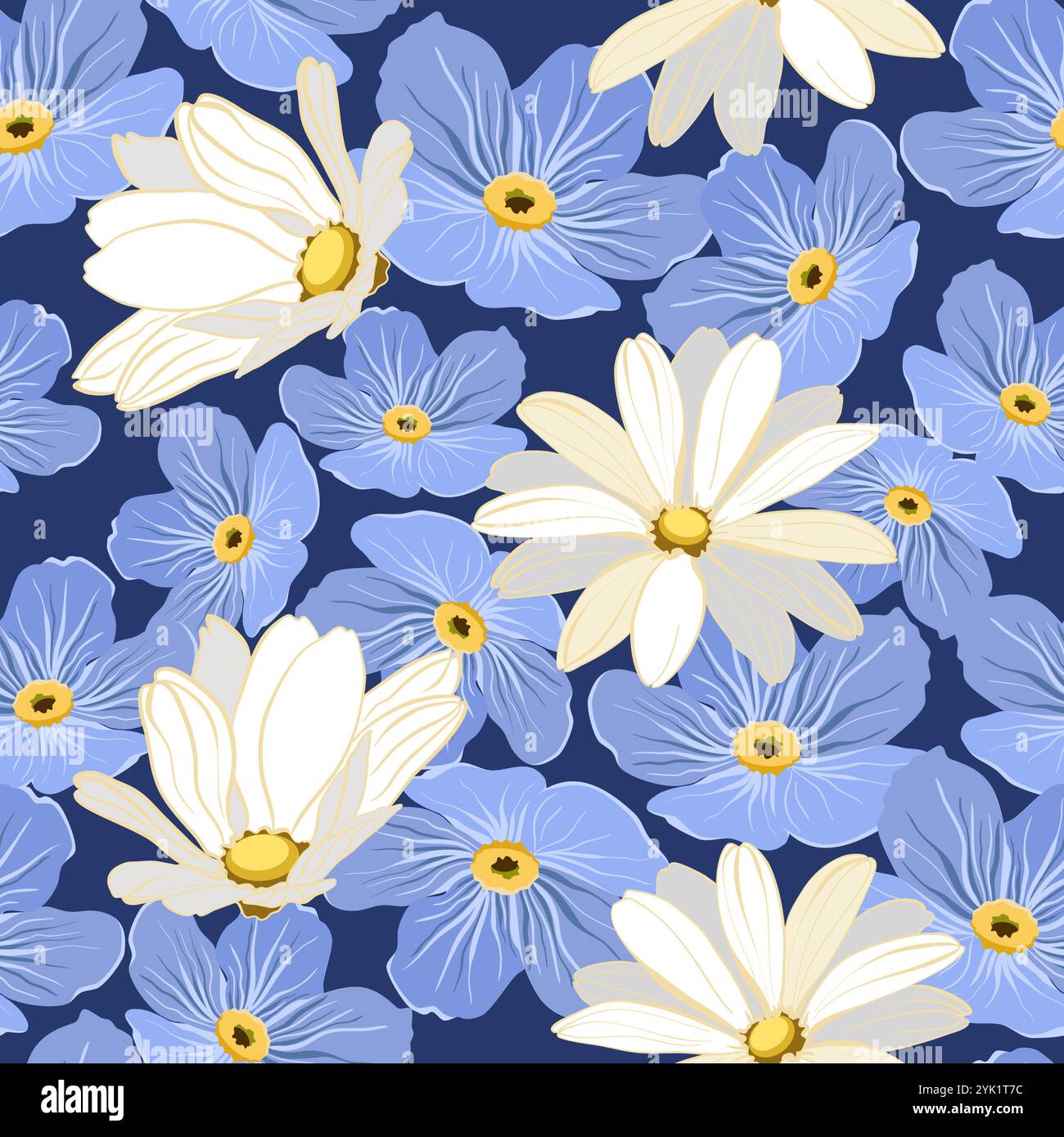 Forget me not flowers and daisies vector pattern Stock Vector
